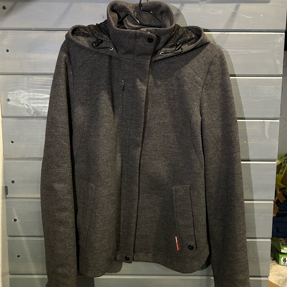 Icebreaker Charcoal Gray Hooded Merino Wool Jacket